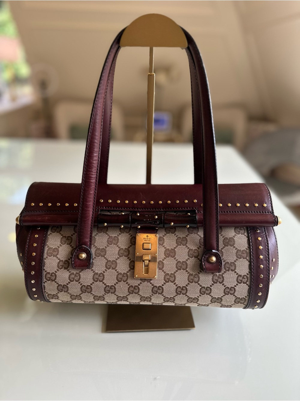 Vintage Gucci Studded Bamboo Bullet Shoulder Bag